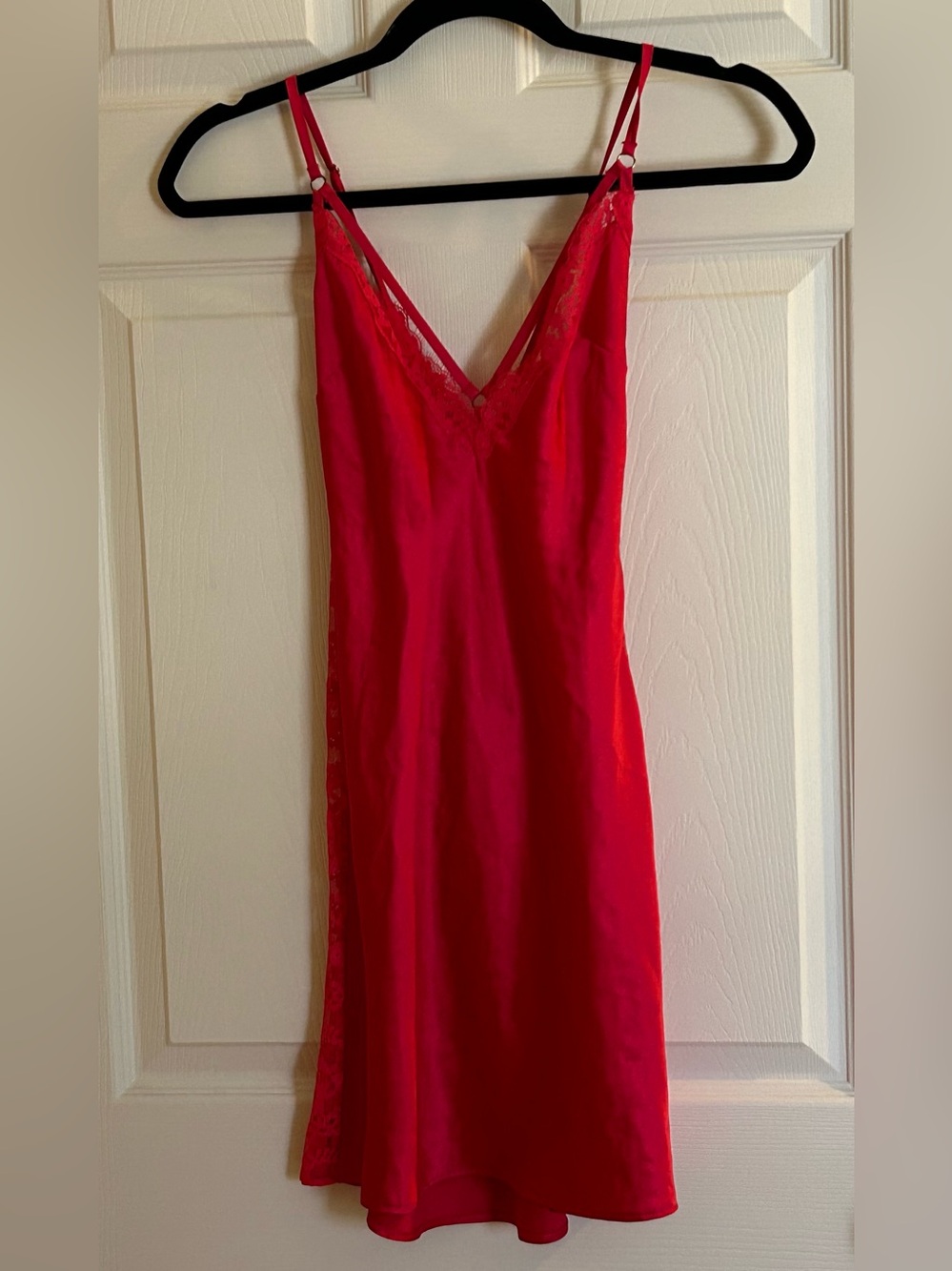 Victoria's Secret Red Satin Lace Trim slip dress - size small